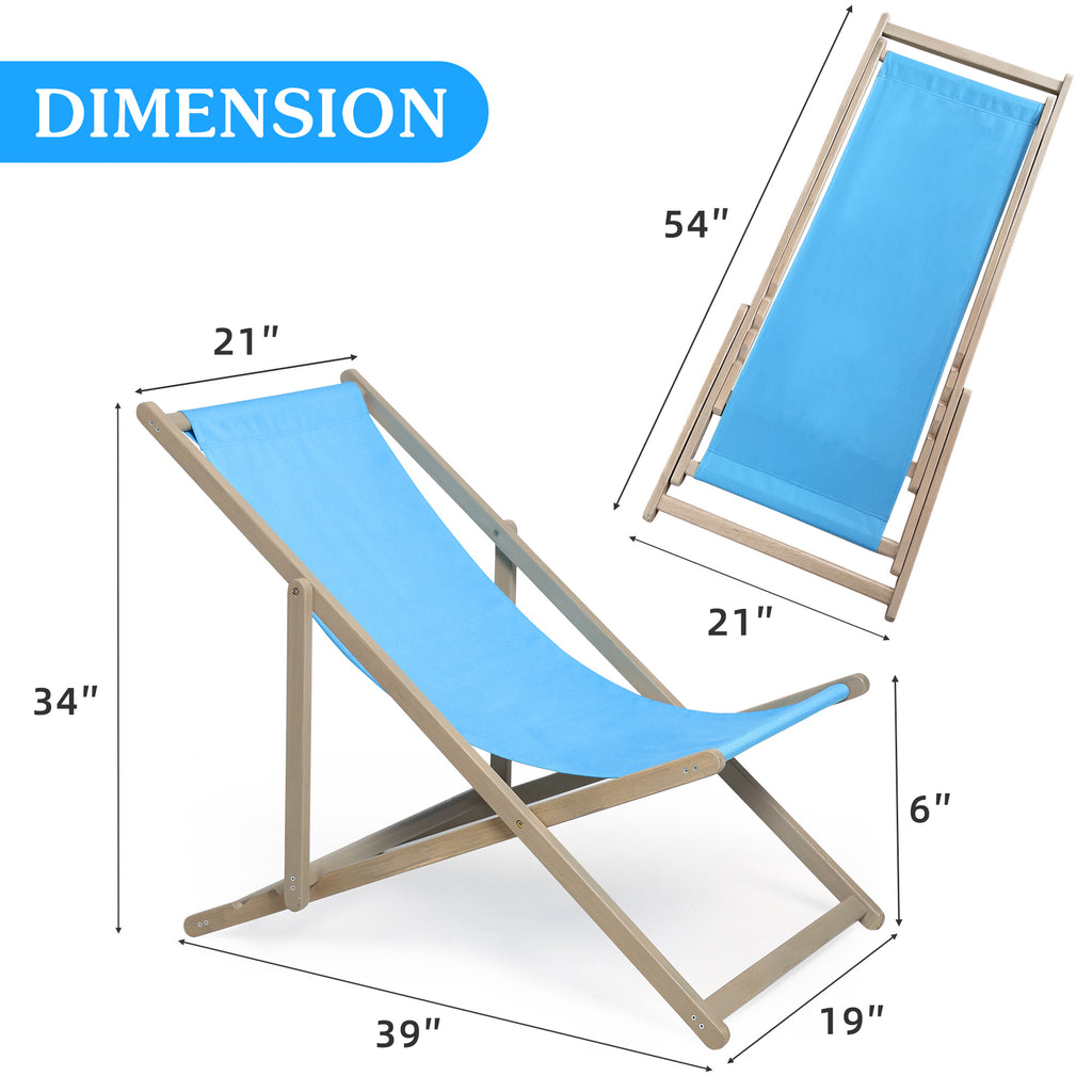 Leoglint Beach Sling Patio Outdoor Chair Set of 2,Wooden Folding Outdoor Chairs for Outside 3 Level Height Adjustable, Portable Reclining Beach Chair