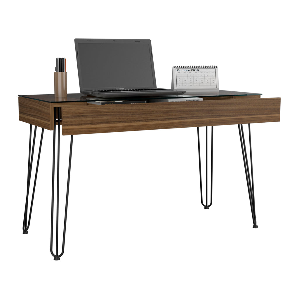 Leoglint Baxter 140 Office Desk, One Shelf, Four Legs -Mahogany