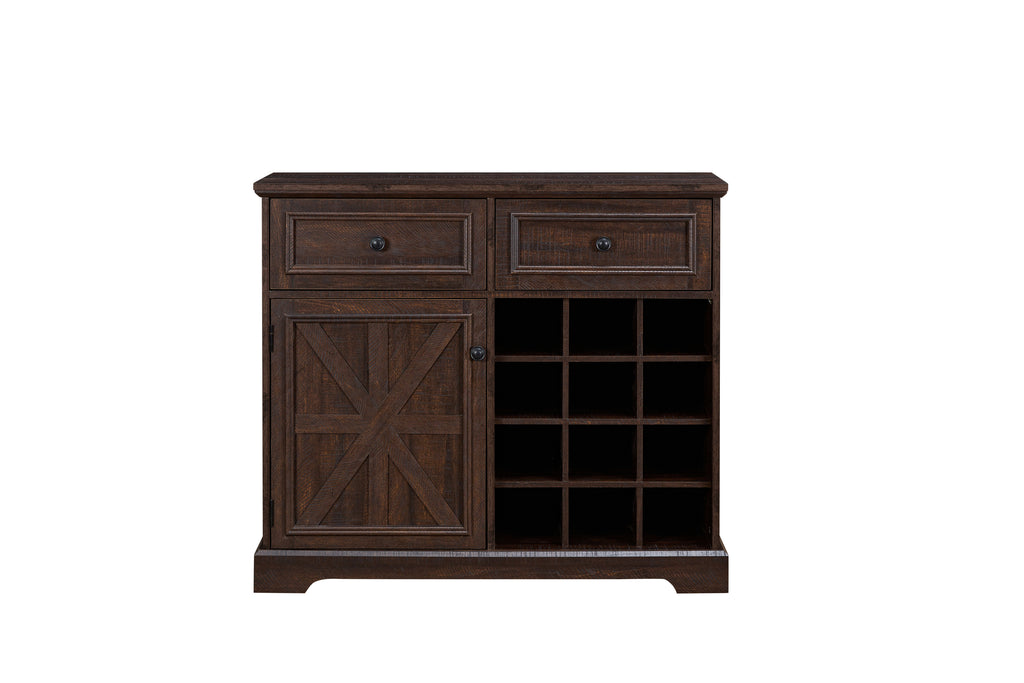 Leoglint Farmhouse Buffet Cabinet with Storage Sideboard with 2 Drawers, Wine Bar Cabinet with Removable Wine Racks Storage Shelves, Liquor Coffee Bar Cupboard for Kitchen, Dining Room, Espresso L39.37''*W15.7