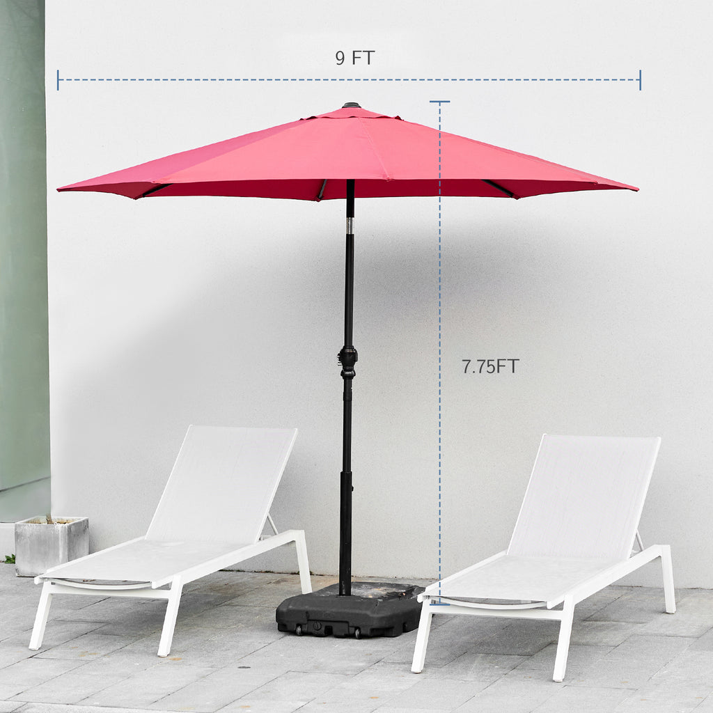 Leoglint 9 foot outdoor umbrella with button tilt and crank, Outdoor patio/market table umbrella UV protected and waterproof, Red