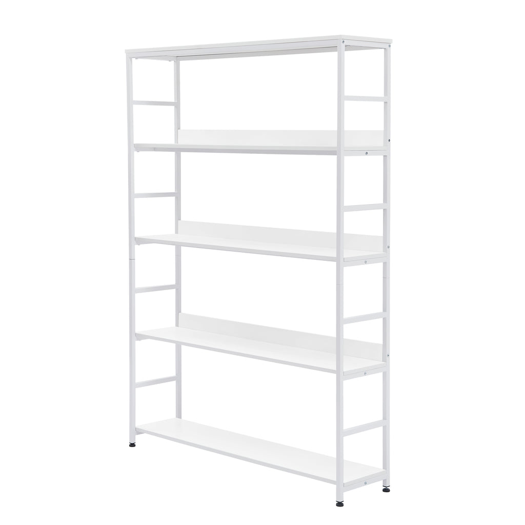 Leoglint [VIDEO] 5-Tier Home Office Bookcase Open Bookshelf Storage Large 5 Shelf Bookshelf Furniture with Metal Frame, White