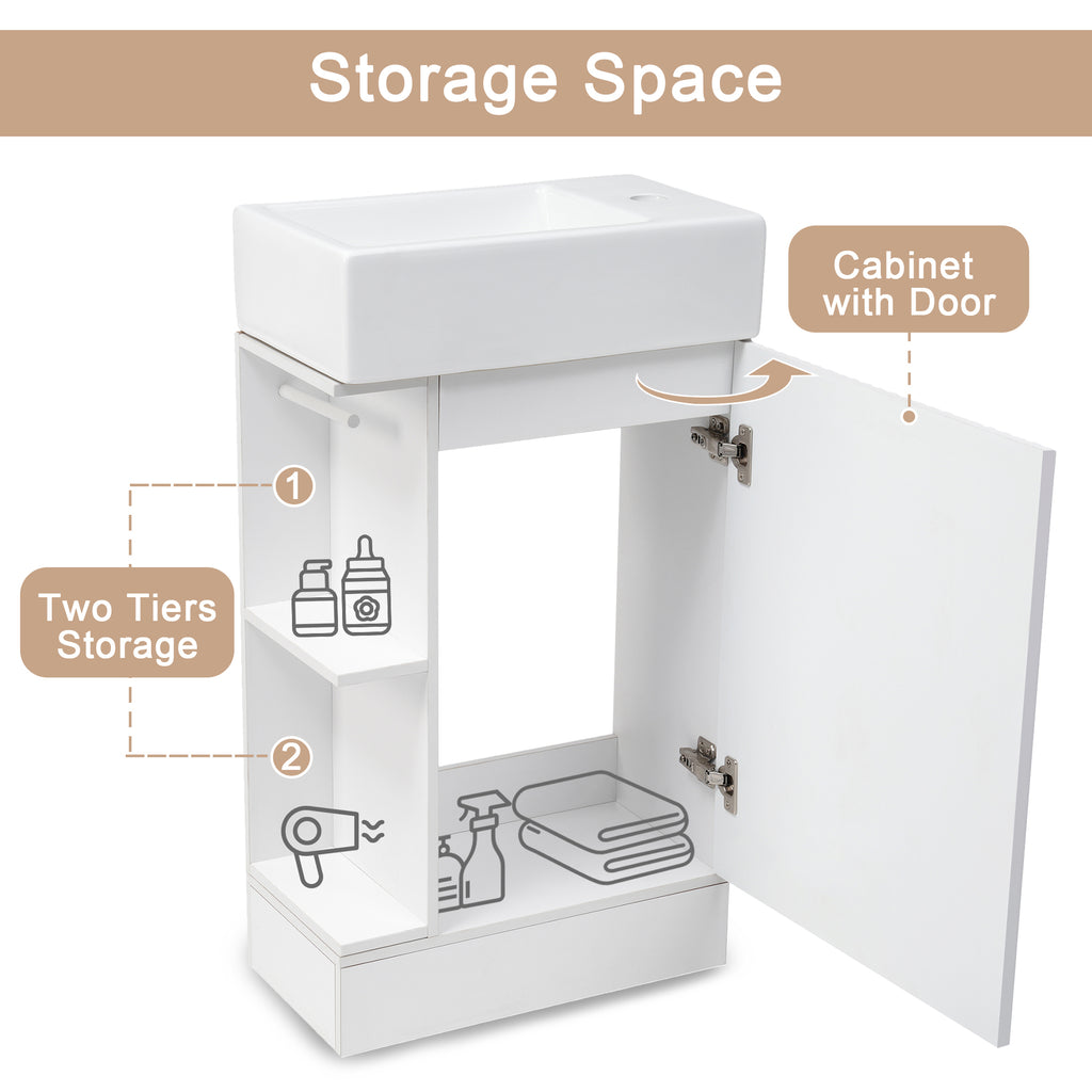 Leoglint 18.6" Bathroom Vanity with Sink, Bathroom Vanity Cabinet with Two-tier Shelf, Left or Right Orientation, White