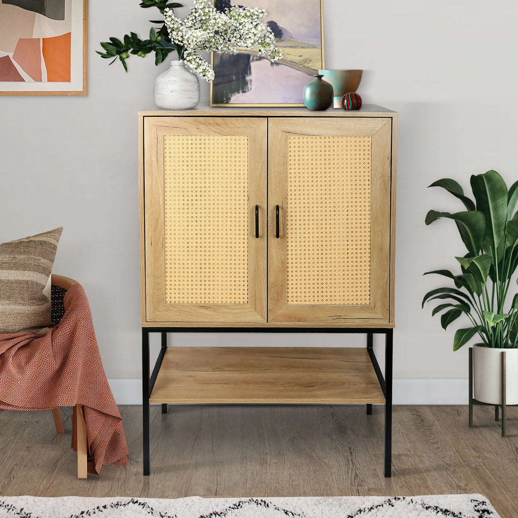 Leoglint 31.5 inch Wide 2 Rattan Doors Free Standing Sideboard  Storage Cabinet with One Open Bottom Shelf for  Kitchen Dinning Room Living Room, Natural Color