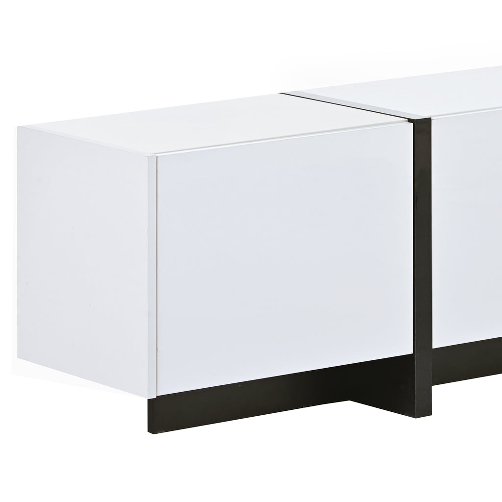 Leoglint [VIDEO provided] ON-TREND White & Black Contemporary Rectangle Design TV Stand, Unique Style TV Console Table for TVs Up to 80'', Modern TV Cabinet with High Gloss UV Surface for Living Room.