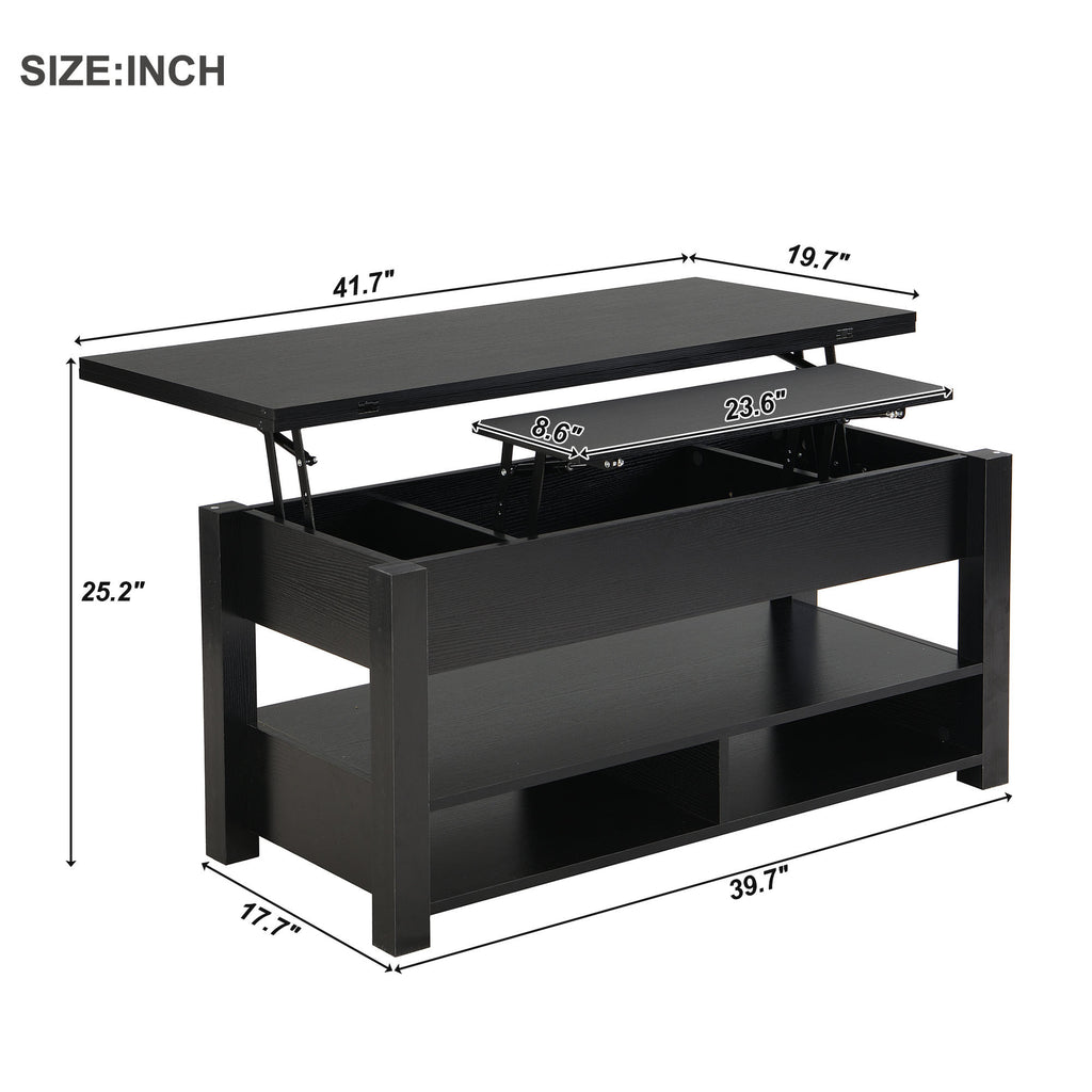 Leoglint [VIDEO provided] ON-TREND Lift Top Coffee Table, Multi-Functional Coffee Table with Open Shelves, Modern Lift Tabletop Dining Table for Living Room, Home Office, Black