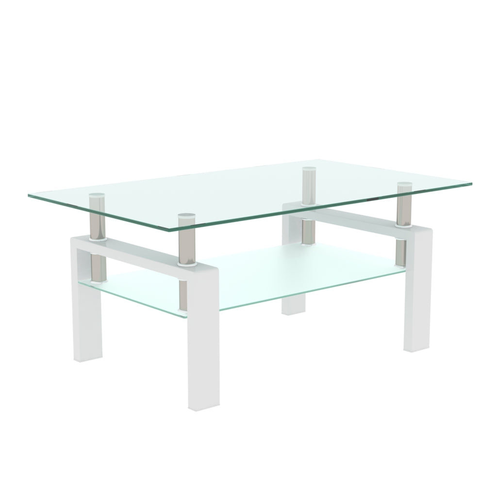 Leoglint White Coffee Table, Clear Coffee Table, Modern Side Center Tables for Living Room, Living Room Furniture