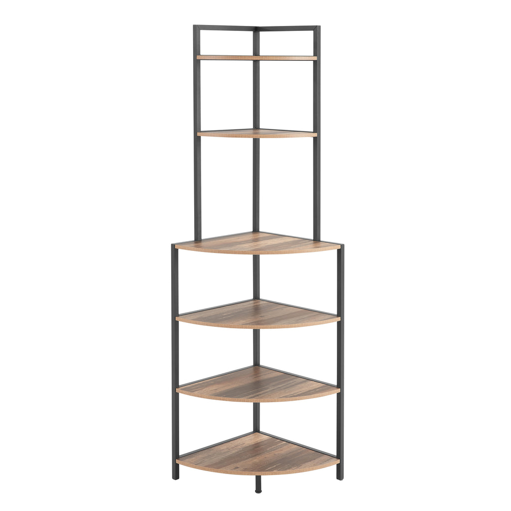 Leoglint 6-Tier Corner Open Shelf Modern Bookcase Wood Rack Freestanding Shelving Unit,Plant Album Trinket Sturdy Stand Small Bookshelf Space-Saving for Living Room Home Office Kitchen Small Space Rustic Brown