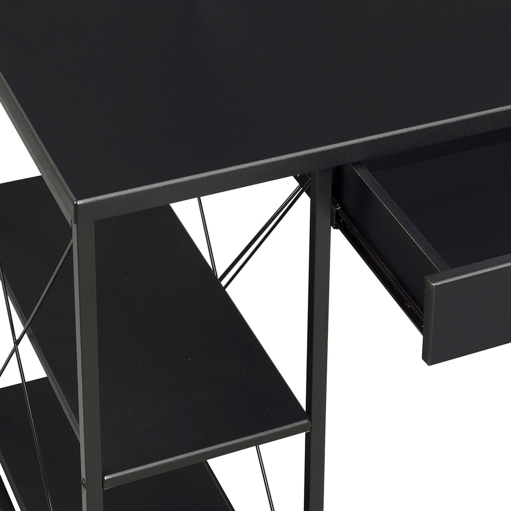 Leoglint Black Office Desk with Open Shelves and Hutch