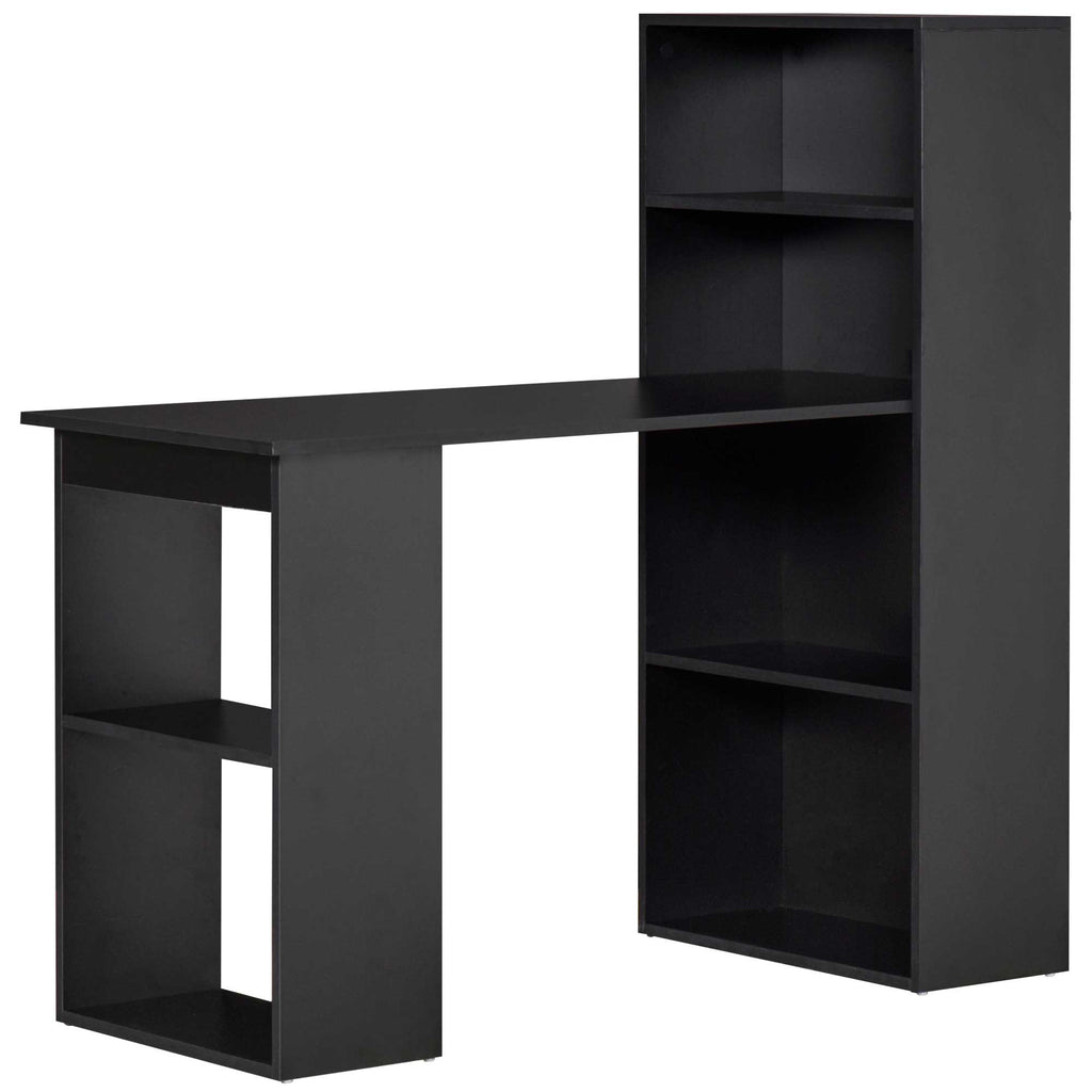 Leoglint Modern Home Office Desk with 6-Tier Storage Shelves, 47" Writing Table with Bookshelf, Black