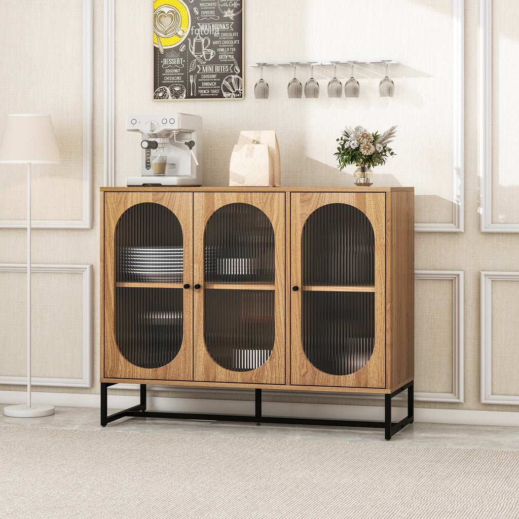 Leoglint Storage Cabinet with Glass Door, Sideboard Buffet Cabinet for Kitchen,Dining Room, Walnutcolor