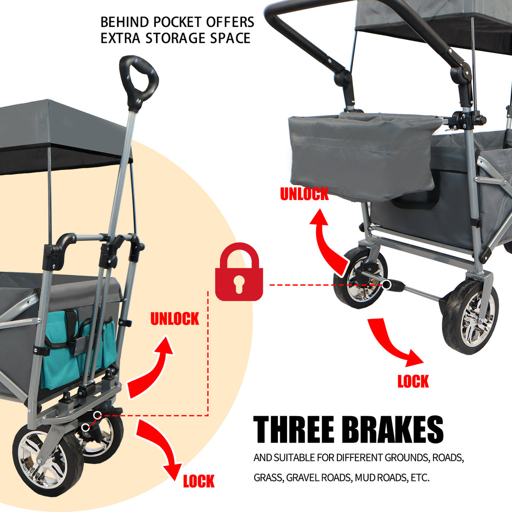 Leoglint Garden cart Push & Pull Utility Folding Wagon with Removable Canopy