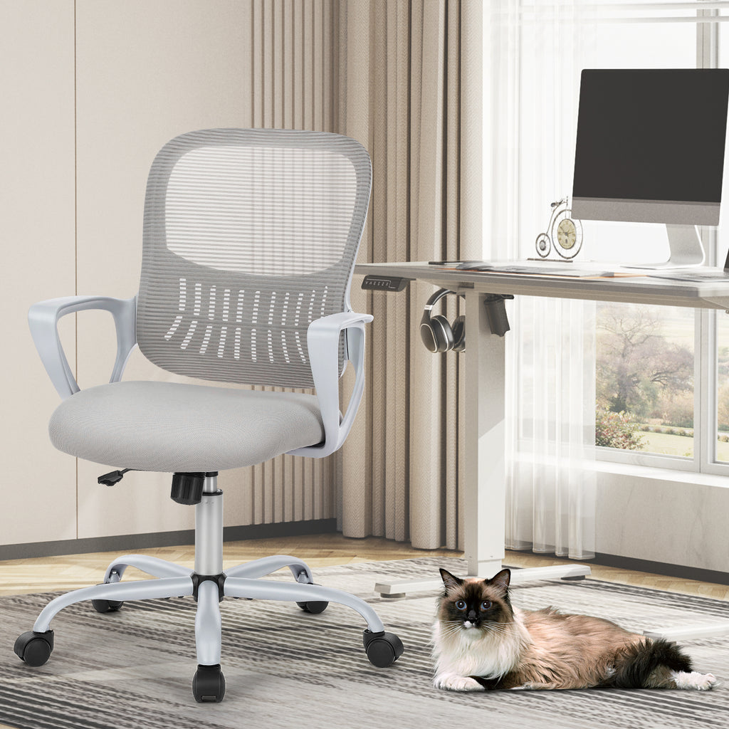 Leoglint Sweetcrispy Ergonomic Office Chair Home Desk Mesh Chair with Fixed Armrest Executive Computer Chair with Soft Foam Seat Cushion