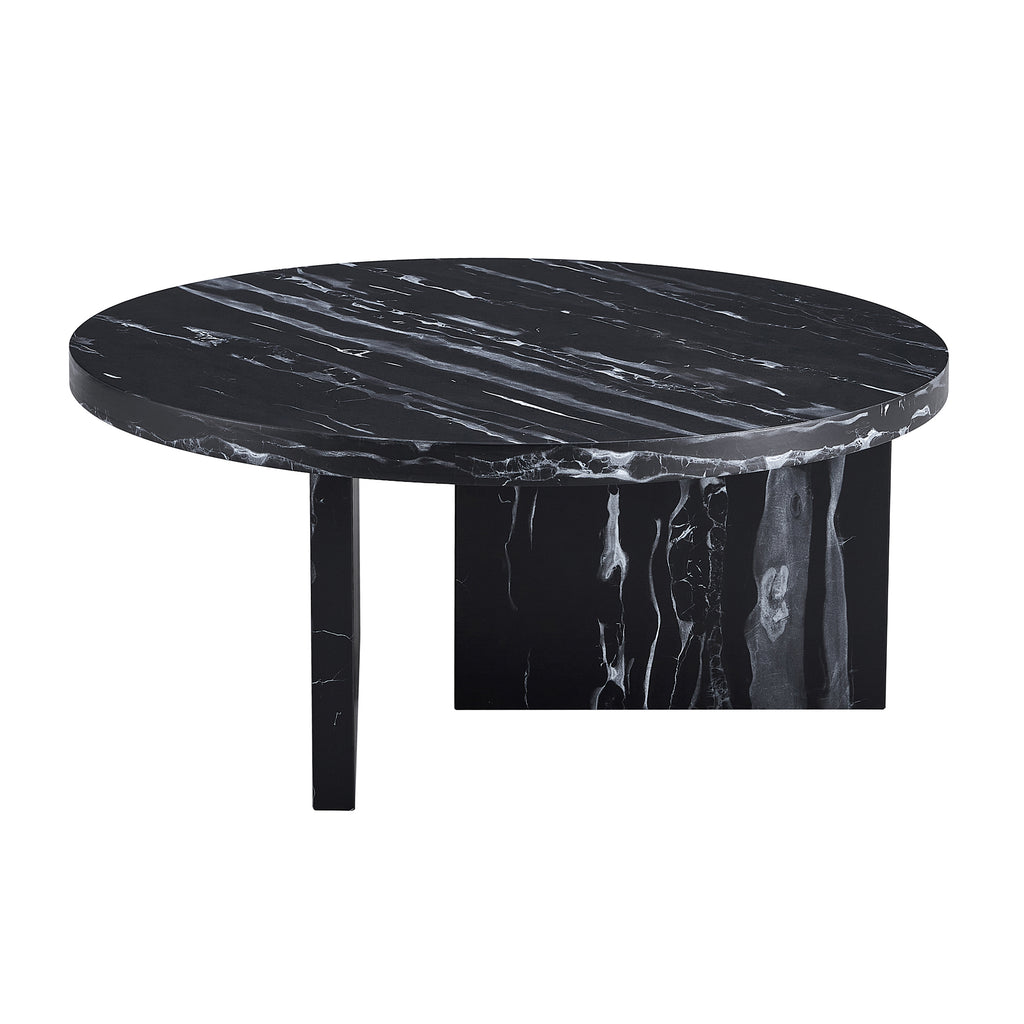 Leoglint Black MDF material circular coffee table with texture, 31.4 inch black middle table, modern tea table, suitable for small spaces, living room.