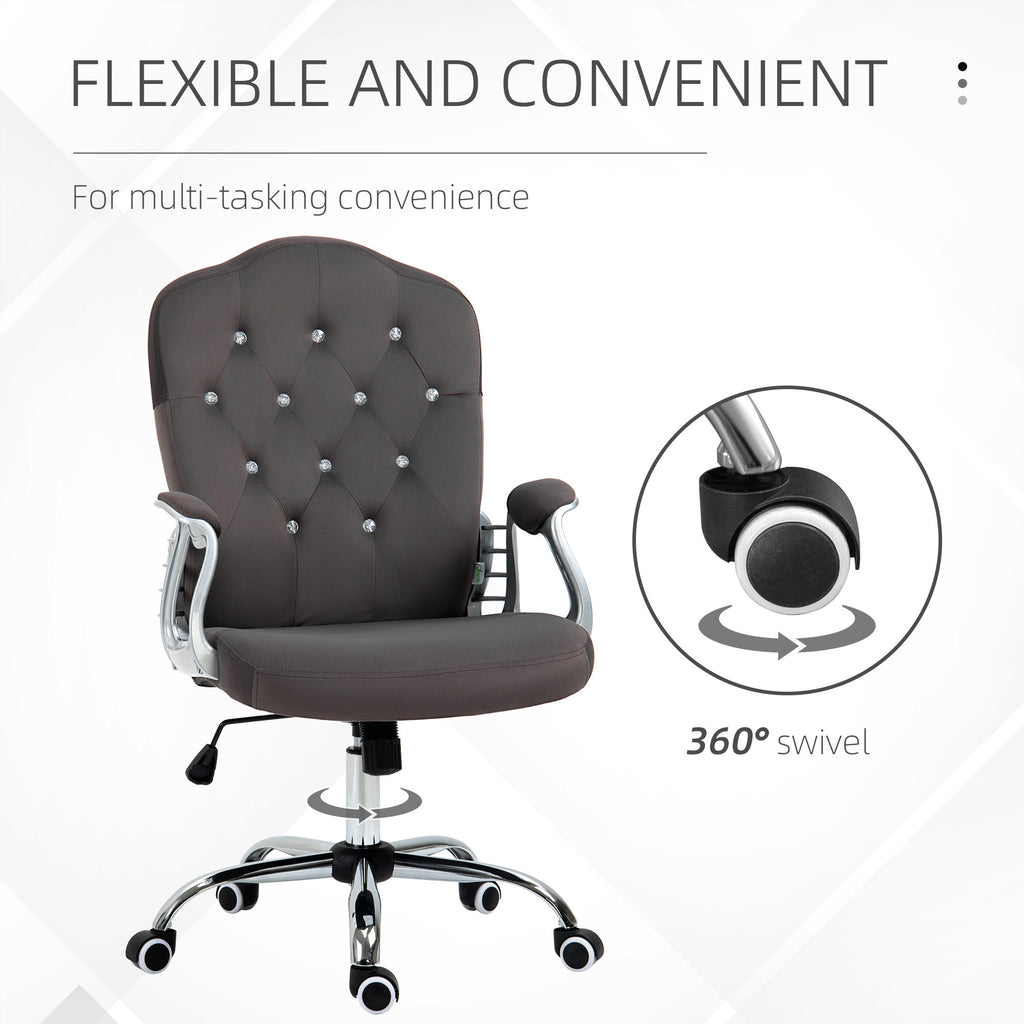 Leoglint Vinsetto Home Office Chair, Velvet Computer Chair, Button Tufted Desk Chair with Swivel Wheels, Adjustable Height, and Tilt Function, Dark Gray