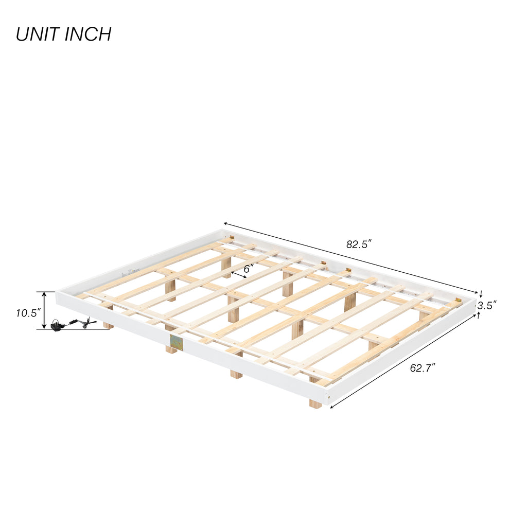 Queen Size Floating Bed Frame with LED Lights Underneath,Modern Queen Size Low Profile Platform Bed with LED Lights,White