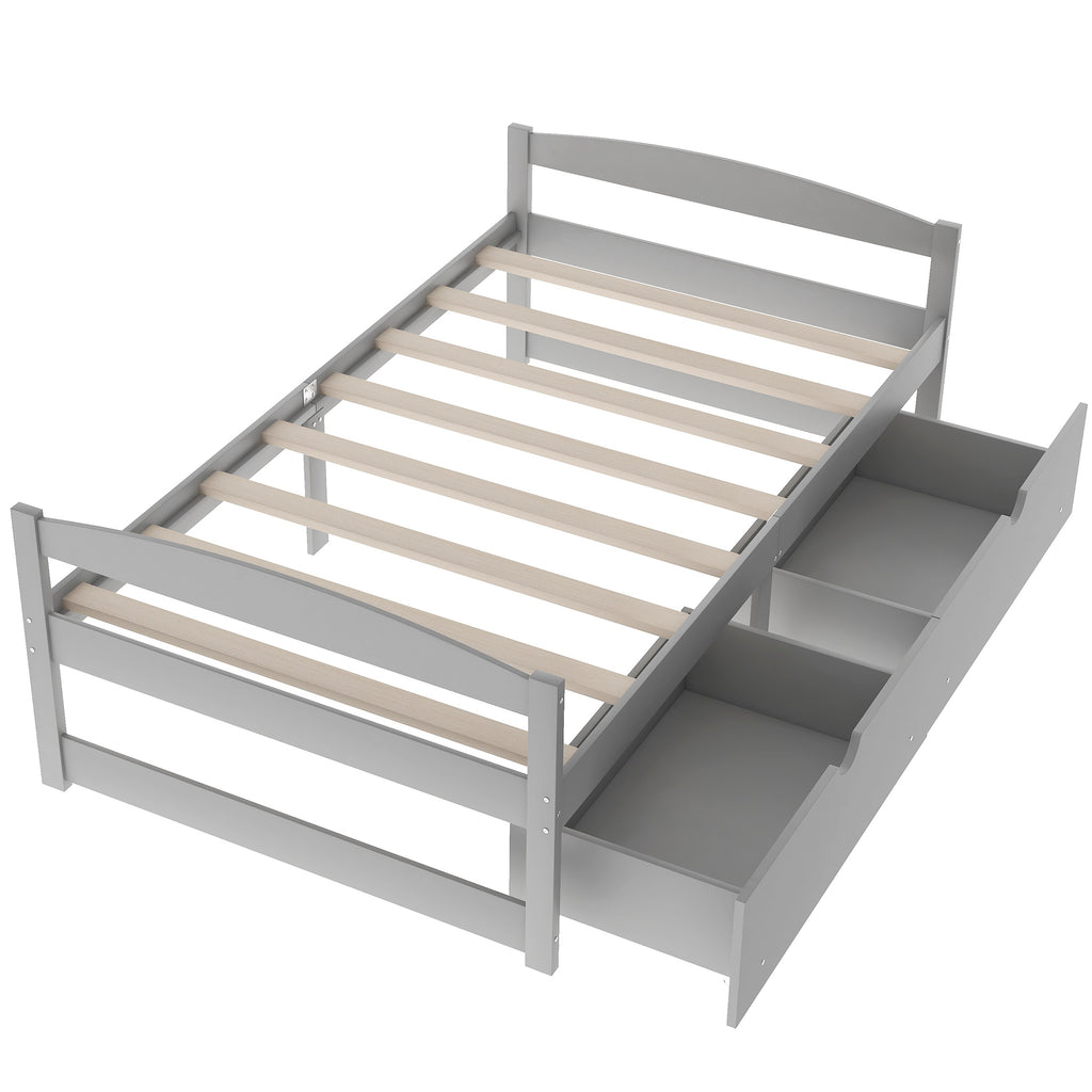 Leoglint Twin size platform bed frame, with two drawers, gray