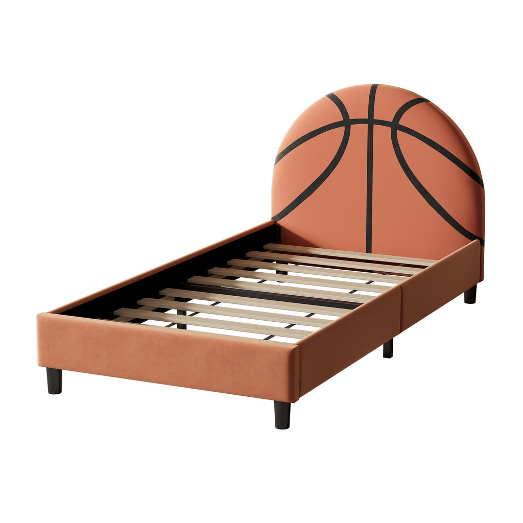 Leoglint Bed Frame Basketball Design Upholstered Twin Platform Bed Sport Style Bed for Boys & Girls, Teens, Orange