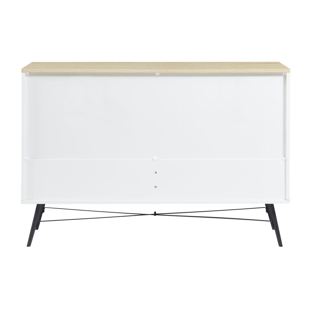 Leoglint 7 Drawer Chest Drawer Dresser for Bedroom with Deep Drawers, Wood Dressers & Chest of Drawers, Modern White Long Dressers for Closet Living Room, 47.2"W x 15.7"D x 31.5"H, White & oak