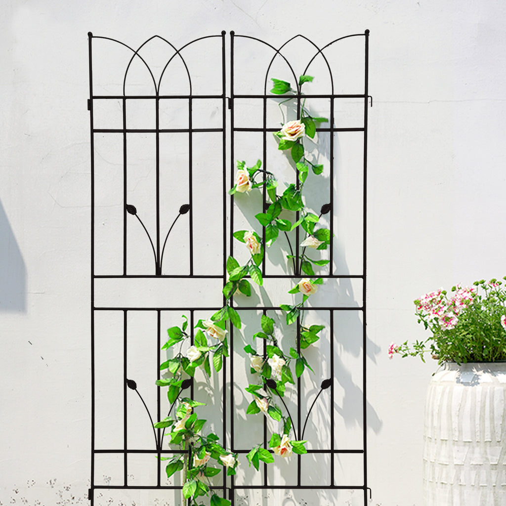 Leoglint 2 Pack Metal Garden Trellis 71" x 17.7" Rustproof Trellis for Climbing Plants Outdoor Flower Support Black