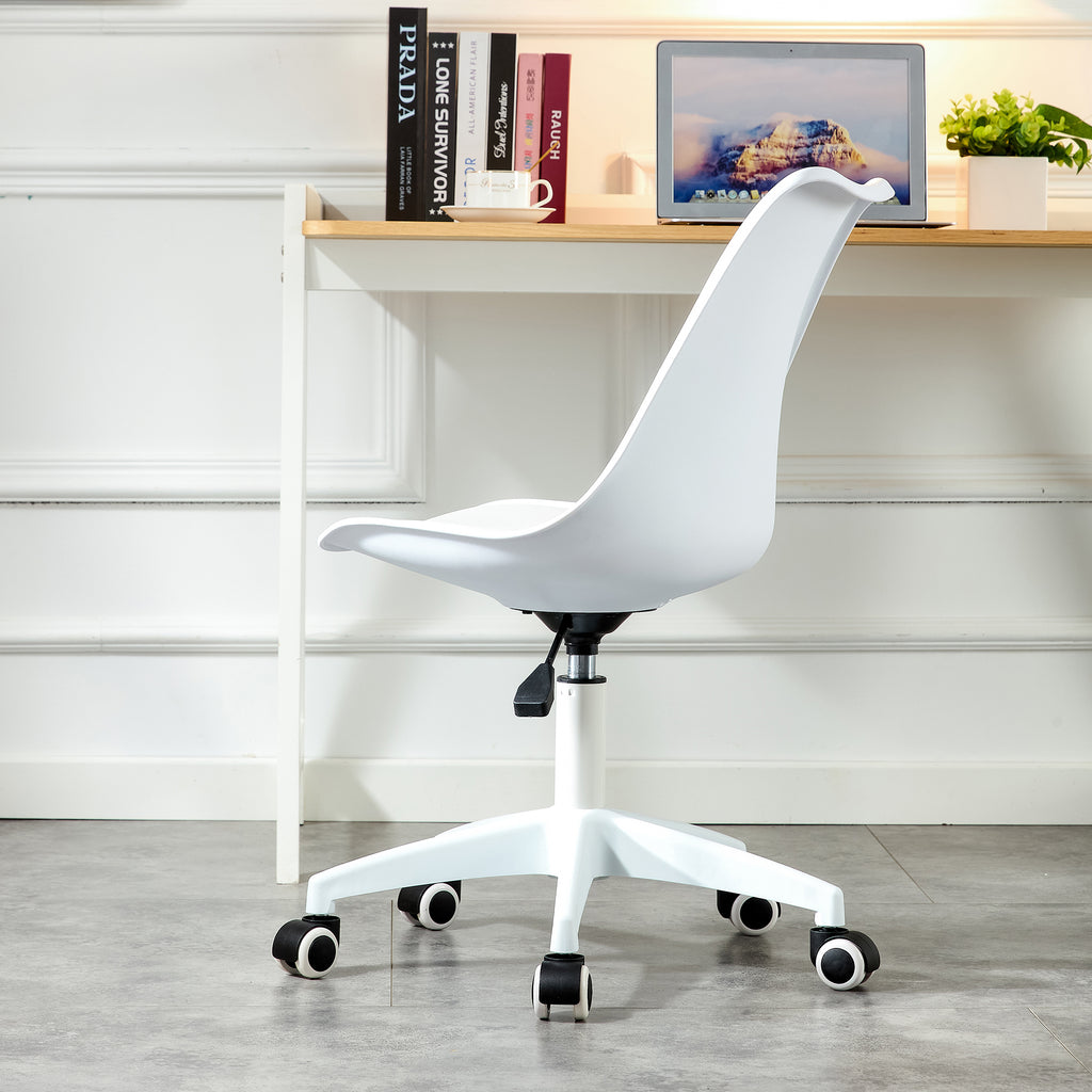 Leoglint Modern Home Office Chairs, Adjustable 360 °Swivel  Chair Engineering  Plastic Armless Swivel Computer  Chair With Wheels for Living Room, Bed Room Office Hotel Dining Room and White.