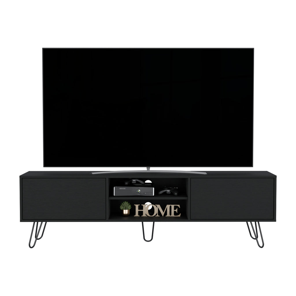 Leoglint Waco TV Stand, Hairpin Stand with Spacious Storage and Cable Management Holes, Black