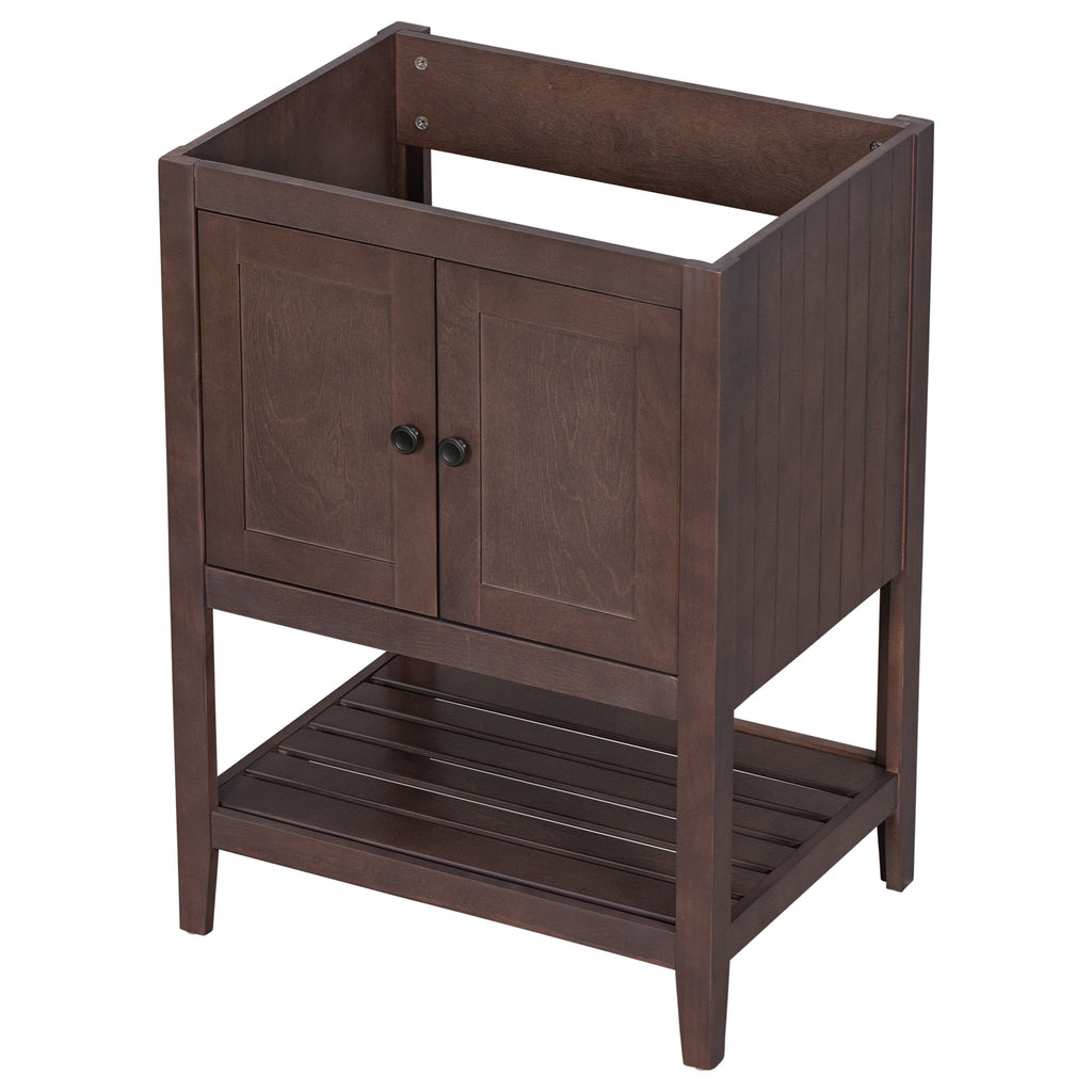 Leoglint 24" Bathroom Vanity Base Only, Soild Wood Frame, Bathroom Storage Cabinet with Doors and Open Shelf, Brown