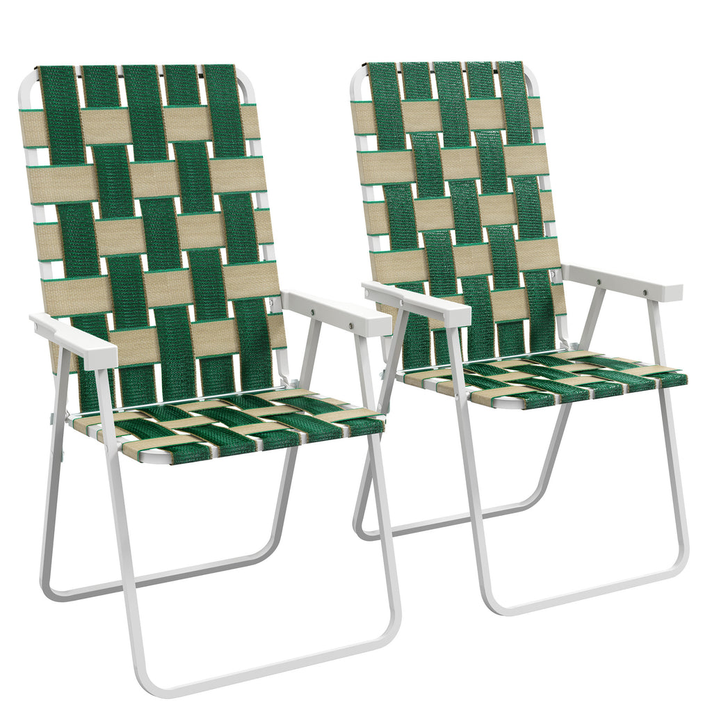 Leoglint Set of 2 Patio Folding Outdoor Chairs, Classic Outdoor Camping Chairs, Portable Lawn Chairs for Camping, Garden, Pool, Beach, Backyard w/ Armrests, Green