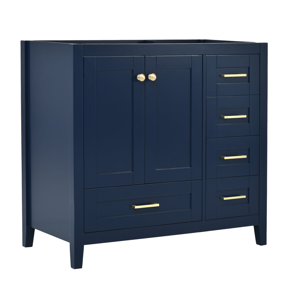 Leoglint 36'' Bathroom Vanity without Sink, Modern Bathroom Cabinet with 4 Drawers, Freestanding Wood Bathroom Vanity, Blue (NOT INCLUDE BASIN)