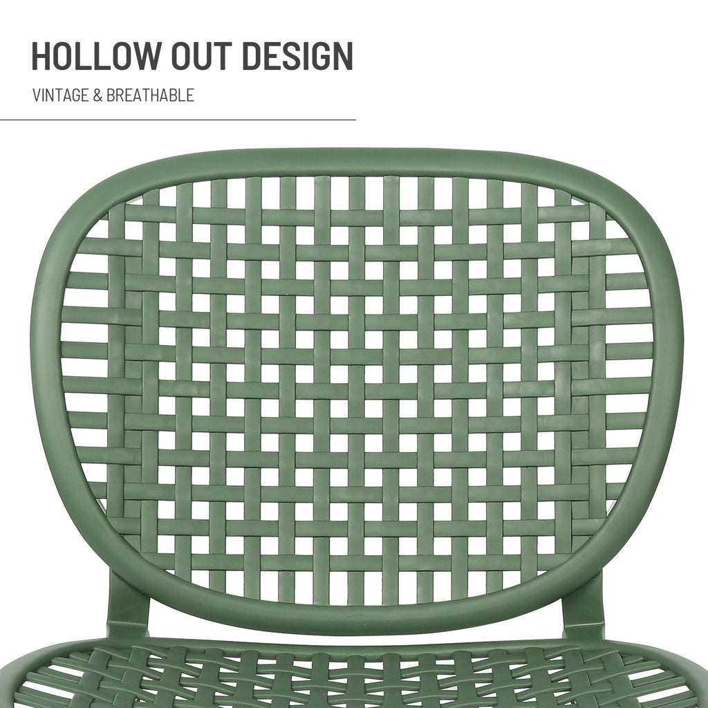 Leoglint 3 Pieces Hollow Design Retro Patio Table Outdoor Chair Set All Weather Conversation Bistro Set Outdoor Table with Open Shelf and Lounge Chairs with Widened Seat for Balcony Garden Yard  Green