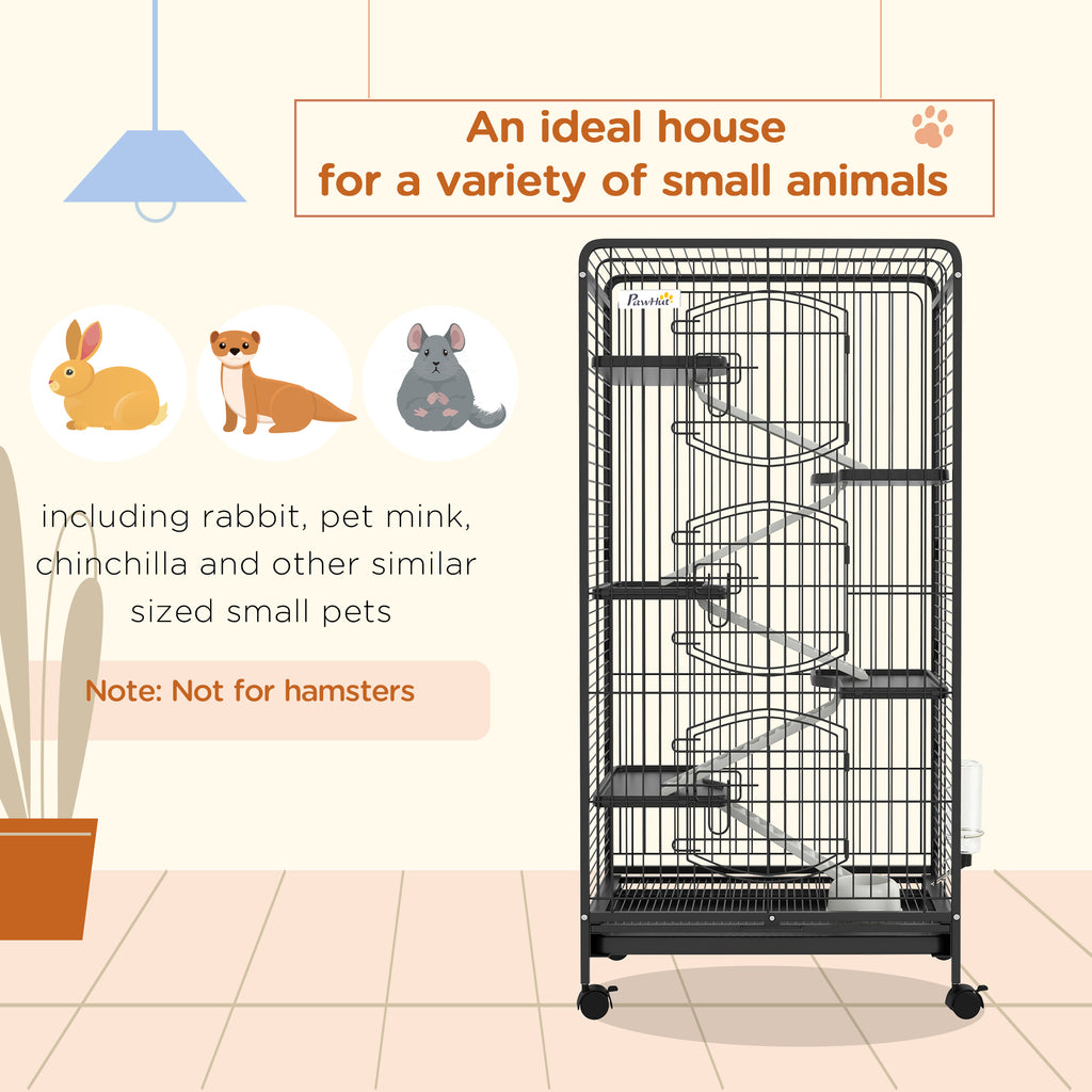 Leoglint 6 Level Small Animal Cage for Dwarf Rabbits, Pet Minks, and Chinchillas w/ Removable Tray, Ramp, Water Bottle, Food Dish, Small Pet Cage for Indoor Use, Black