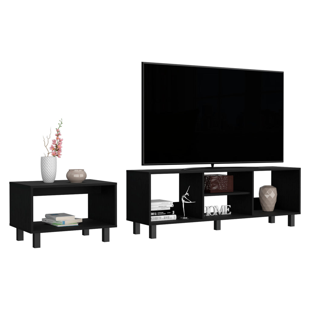 Leoglint Carter 2 Piece Living Room Set, Streamlined with TV Stand and Coffee Table, Black