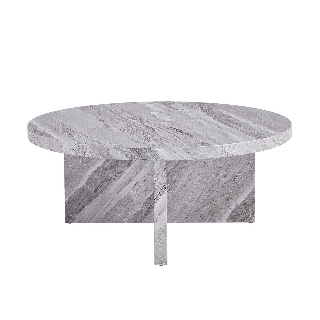 Leoglint Gray MDF material circular textured coffee table, 31.4-inch gray middle table, modern coffee table, suitable for small spaces, living room.