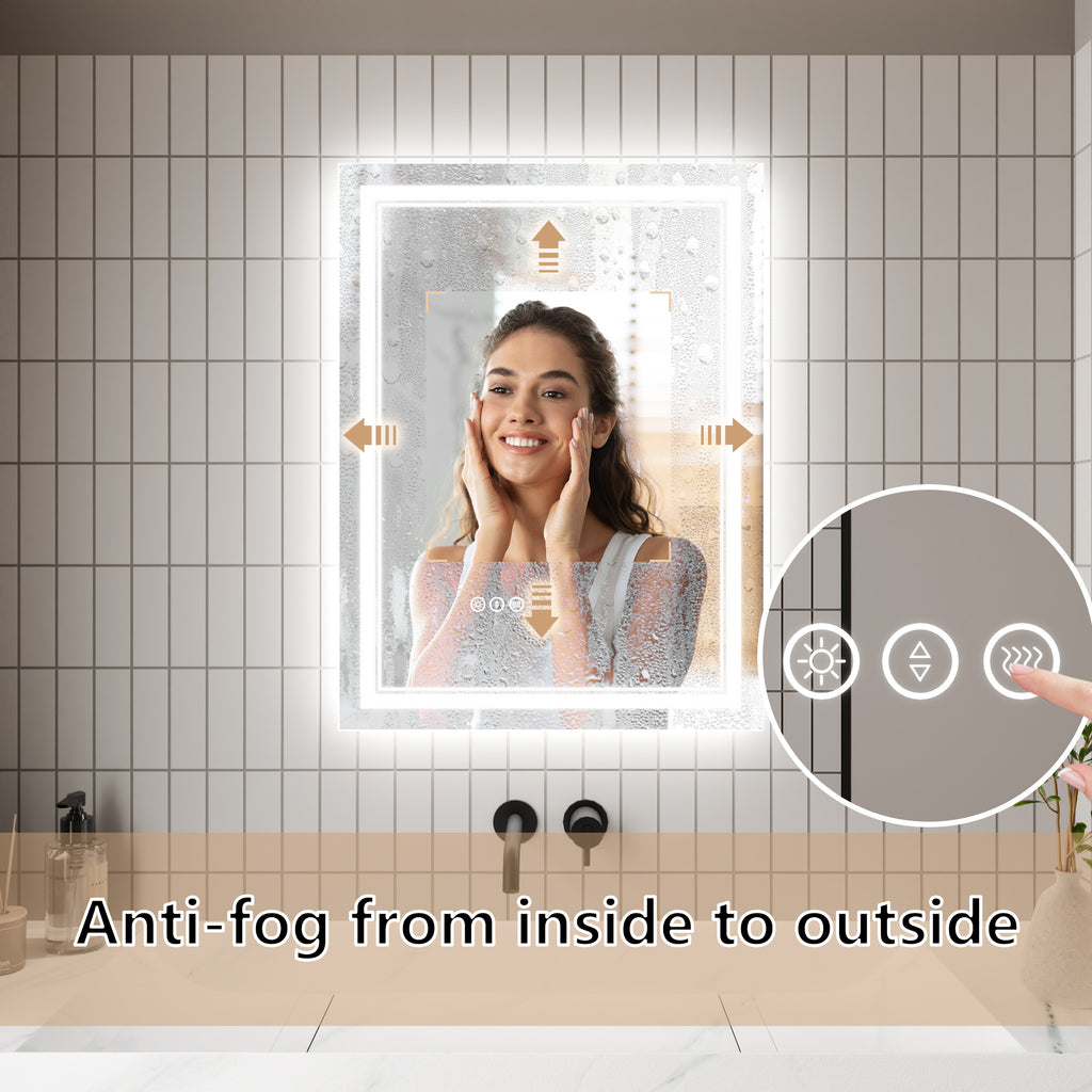 Leoglint LED Bathroom Mirror, 24x32 inch Bathroom Vanity Mirrors with Lights, Mirrors for Wall with Smart Touch Button, Anti-Fog, Memory Function, Stepless Dimmable Makeup Mirror (Horizontal/Vertical)