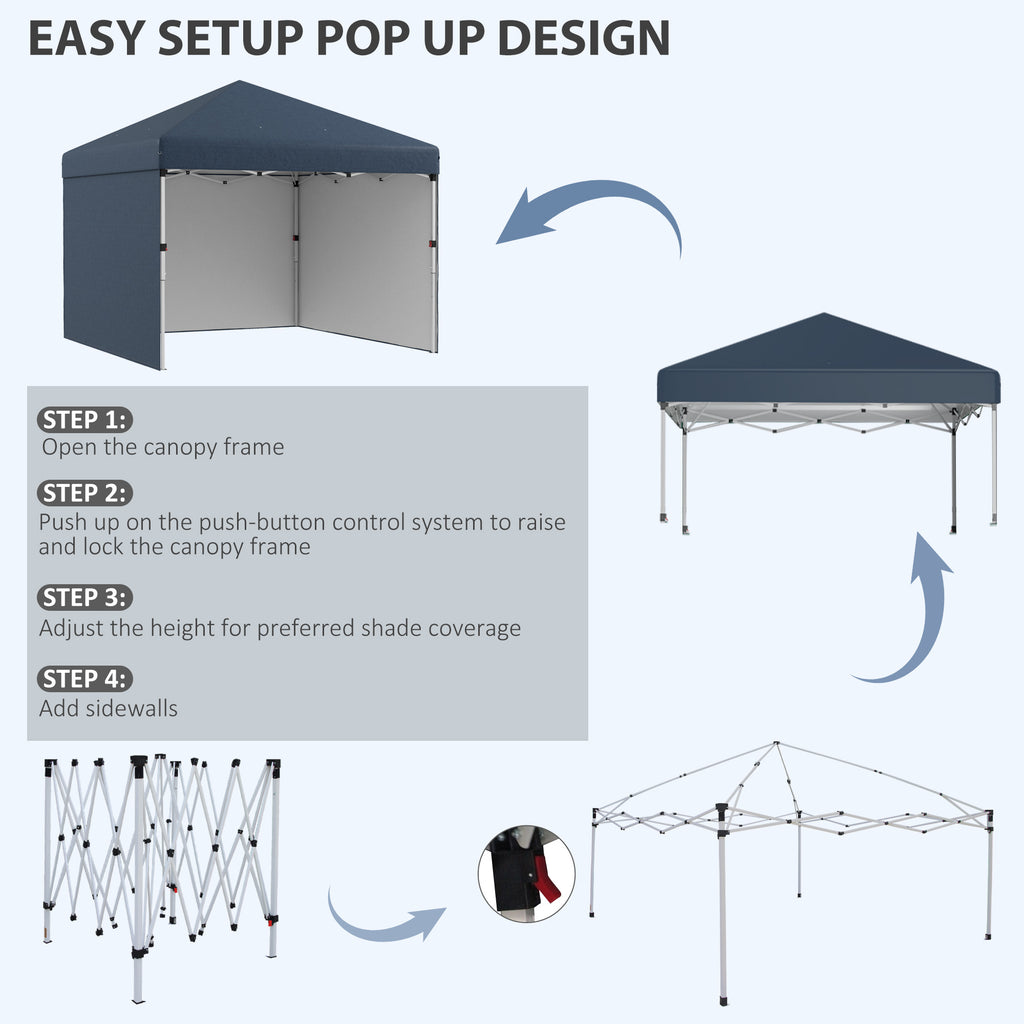 Leoglint  Outdoor Umbrella 10' x 10' Pop Up Canopy Tent with 3 Sidewalls, Leg Weight Bags and Carry Bag, Height Adjustable, Instant Party Tent Event Shelter Gazebo for Garden, Patio, Navy Blue