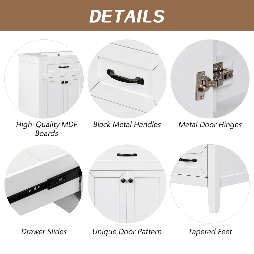 Leoglint 36" Bathroom Vanity without Sink, Cabinet Base Only, Bathroom Cabinet with Drawers, Solid Frame and MDF Board, White