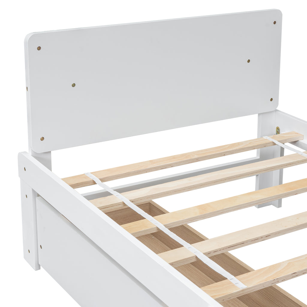 Twin Bed Frame with Footboard Bench,2 drawers,White