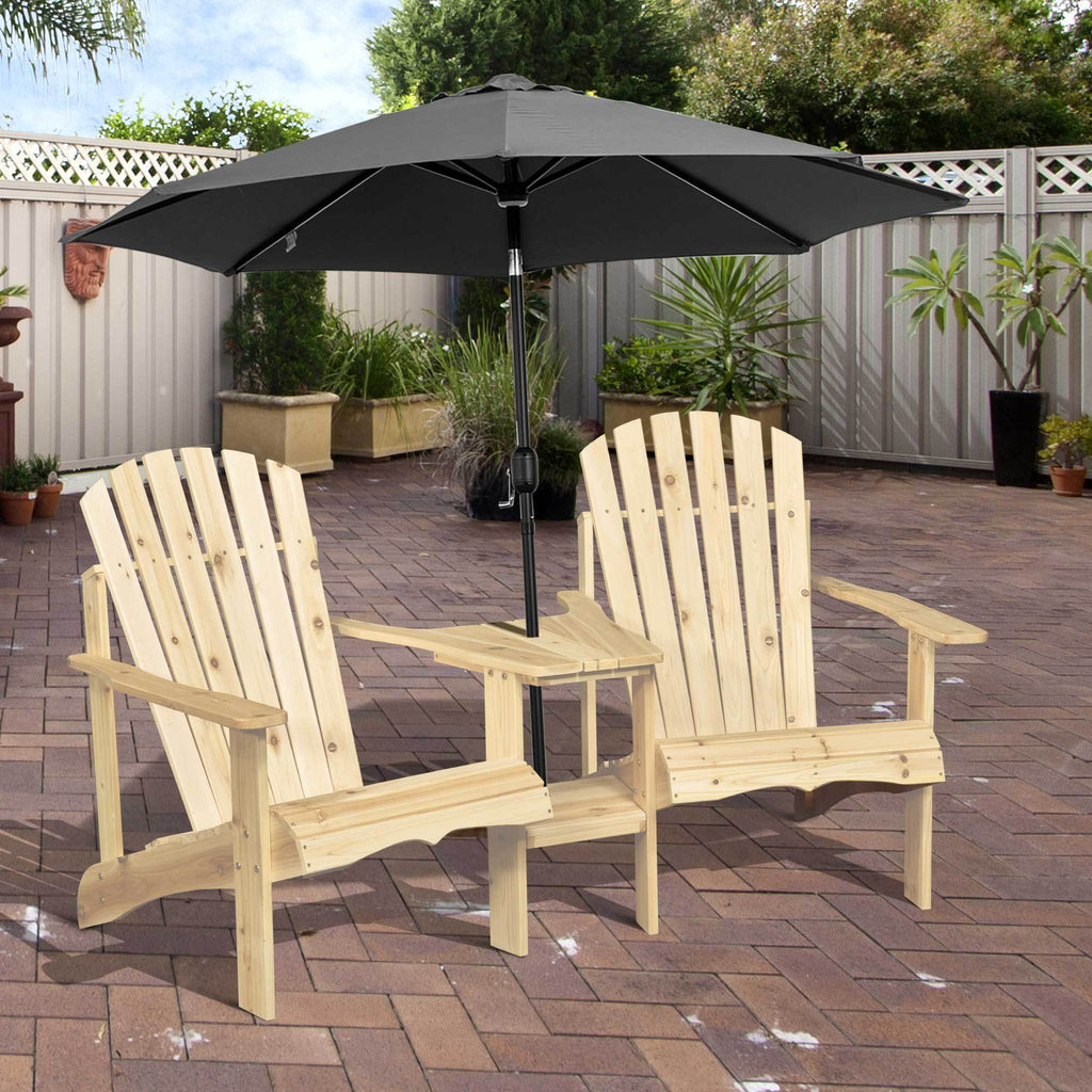 Leoglint Wooden Adirondack Chair for Two, Outdoor Fire Pit Chair Set with Table & Umbrella Hole, Patio Outdoor Chairs for Deck Lawn Pool Backyard, Natural