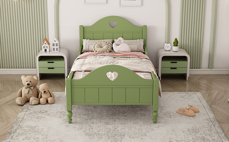 Leoglint Bed Frame Girl's Love Princess Bed Macaron Twin Size Toddler Bed with Side Safety Rails and Headboard and Footboard, Oliver Green