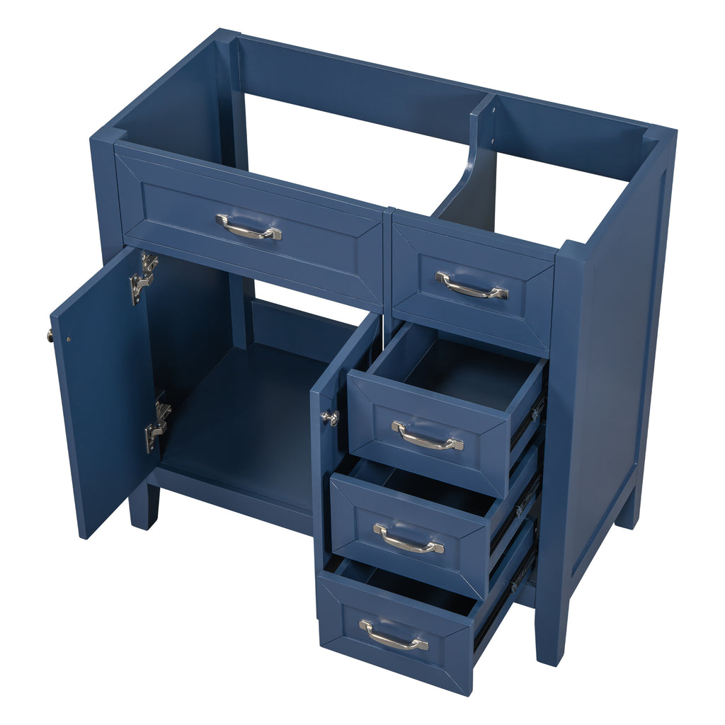 Leoglint 36" Bathroom Vanity without Sink, Cabinet Base Only, Bathroom Cabinet with Drawers, Solid Frame and MDF Board, Blue