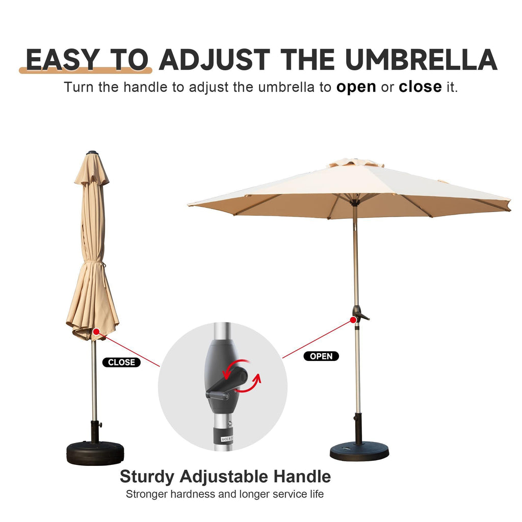 Leoglint 9FT Patio Umbrella, Outdoor Umbrella with Push Button Tilt and Crank, UV Protection Waterproof Market Sun Umbrella with 8 Sturdy Ribs for Garden, Deck, Backyard, Pool (Beige)