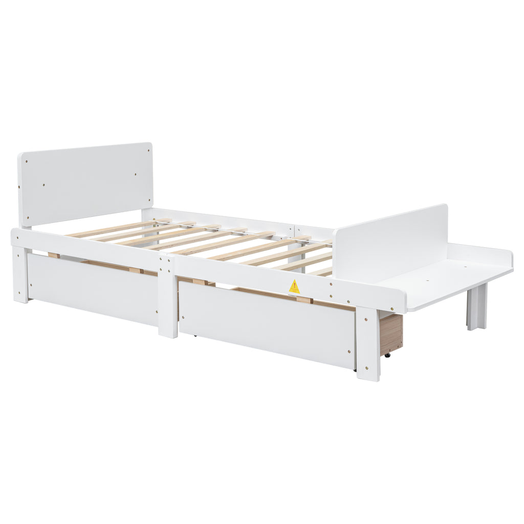 Twin Bed Frame with Footboard Bench,2 drawers,White