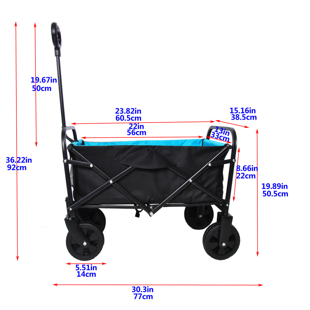 Leoglint Garden cart Mini Folding Wagon Garden Shopping Beach Cart (black+blue)