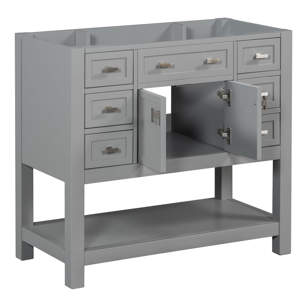 Leoglint 36'' Bathroom Vanity without Top Sink, Grey Cabinet only, Modern Bathroom Storage Cabinet with 2 Soft Closing Doors and 6 Drawers (NOT INCLUDE BATHROOM VANITY SINK)