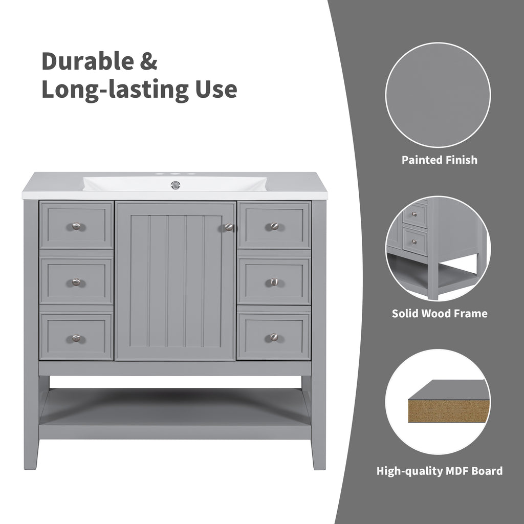 Leoglint 36" Bathroom Vanity without Sink, Cabinet Base Only, One Cabinet and three Drawers, Grey