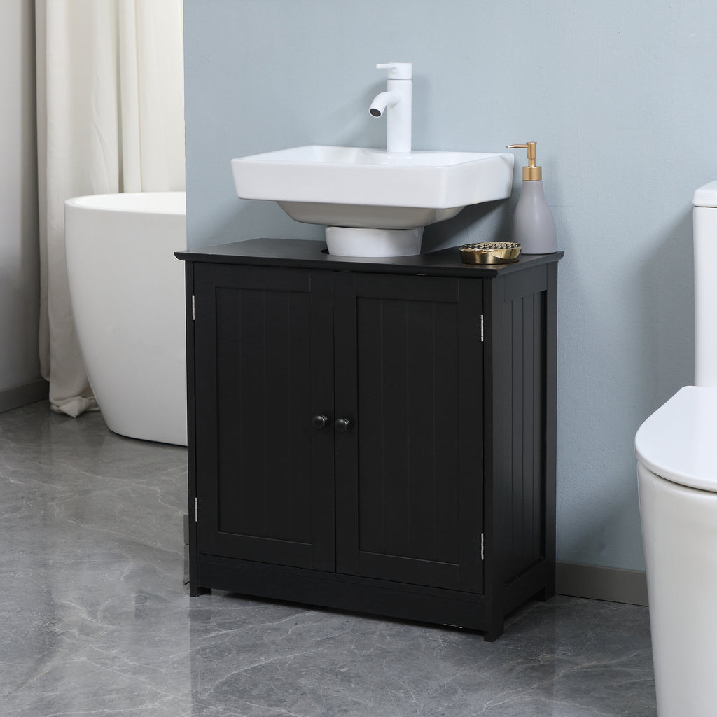 Leoglint Under Sink Bathroom Cabinet with 2 Doors and Shelf, Pedestal Sink Bathroom Vanity Cabinet, Black