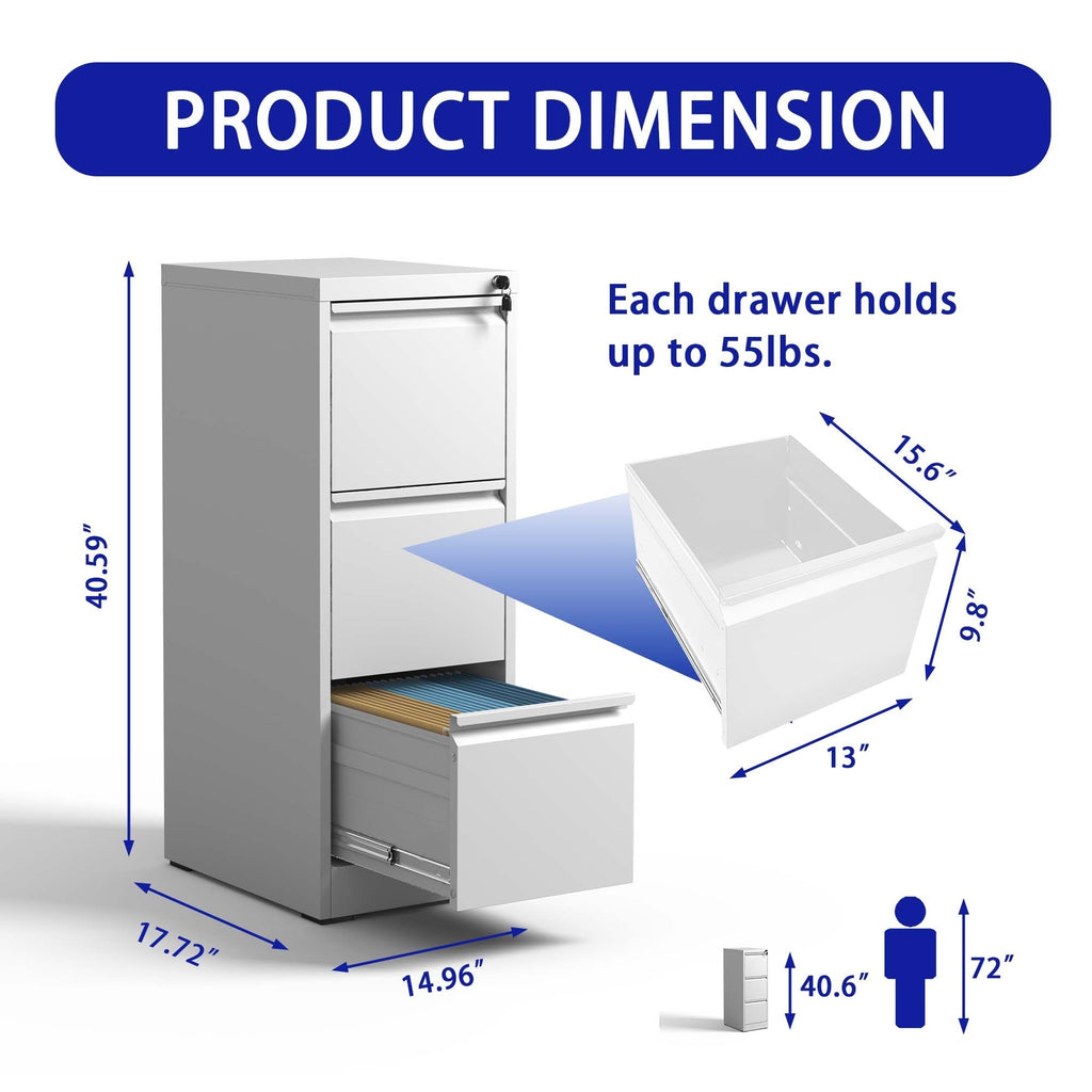 Leoglint 3 Drawer Metal Vertical File Cabinet with Lock Office Home Steel Vertical File Cabinet for A4 Legal/Letter Size3