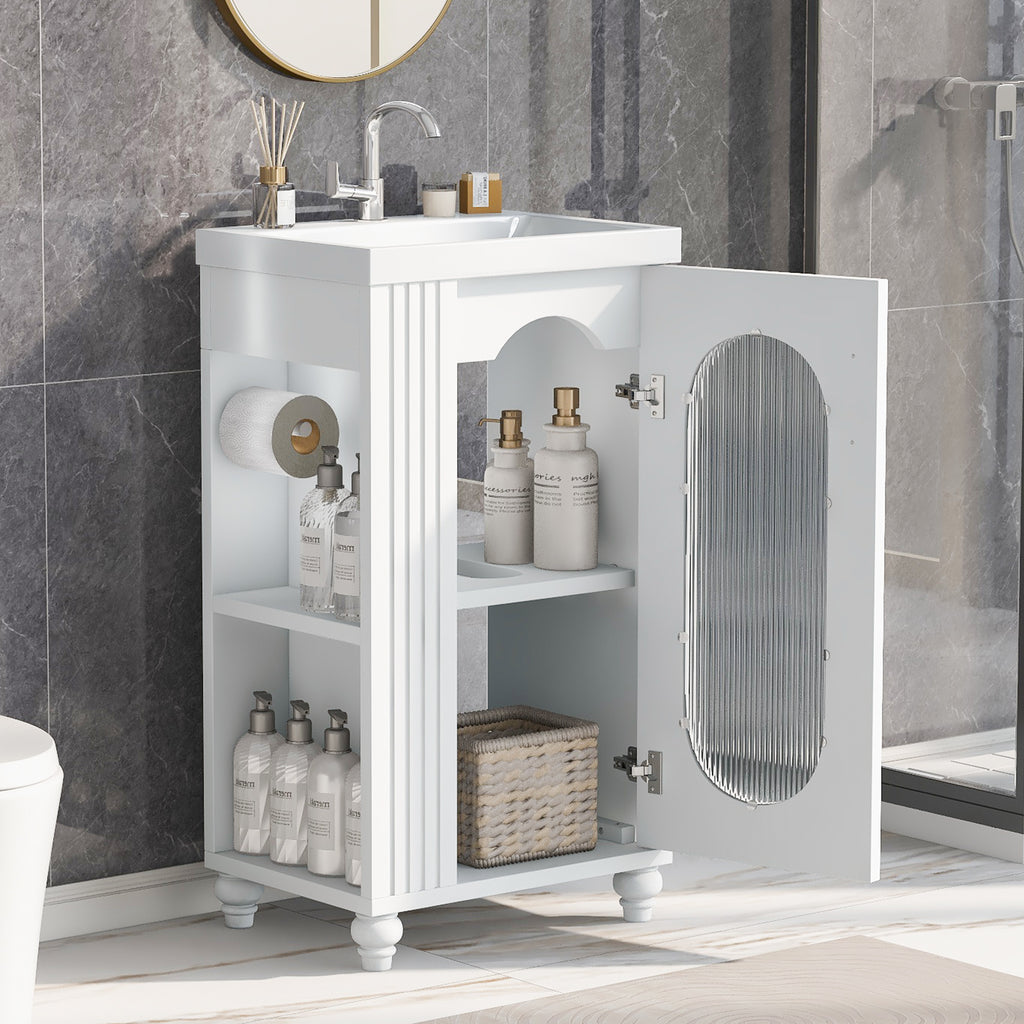 Leoglint 20" Bathroom Vanity with Sink, Bathroom Vanity Cabinet with Two-tier Shelf, Adjustable Shelf, Solid Wood and MDF, White