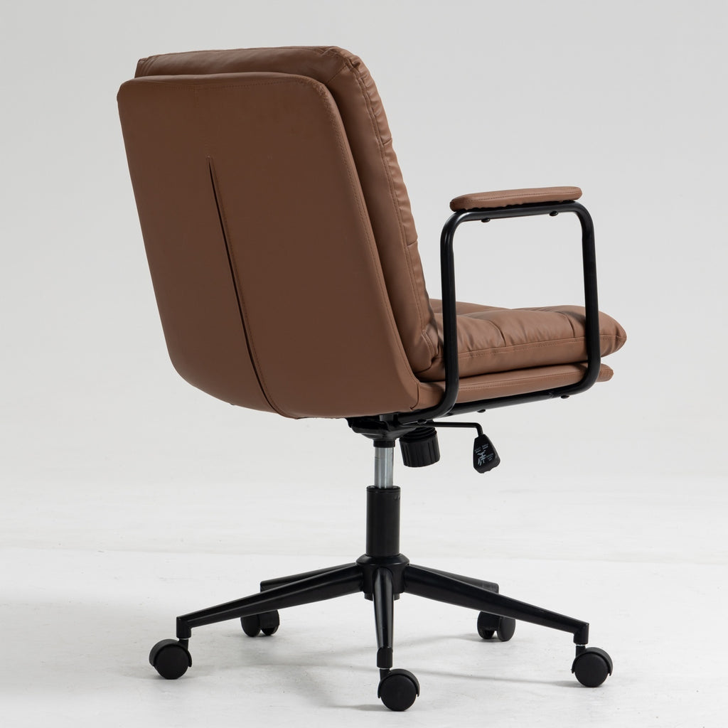 Leoglint Office Chair,Mid Back Home Office Desk Task Chair with Wheels and Arms Ergonomic PU Leather Computer Rolling Swivel Chair with Padded Armrest,The back of the chair can recline 40° (Brown)