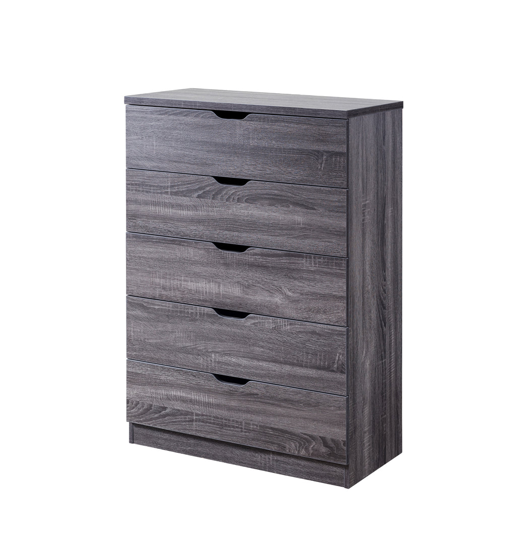 Leoglint Modern grey five drawer chest,clothes and storage chest faux wood grain and metal drawer glides