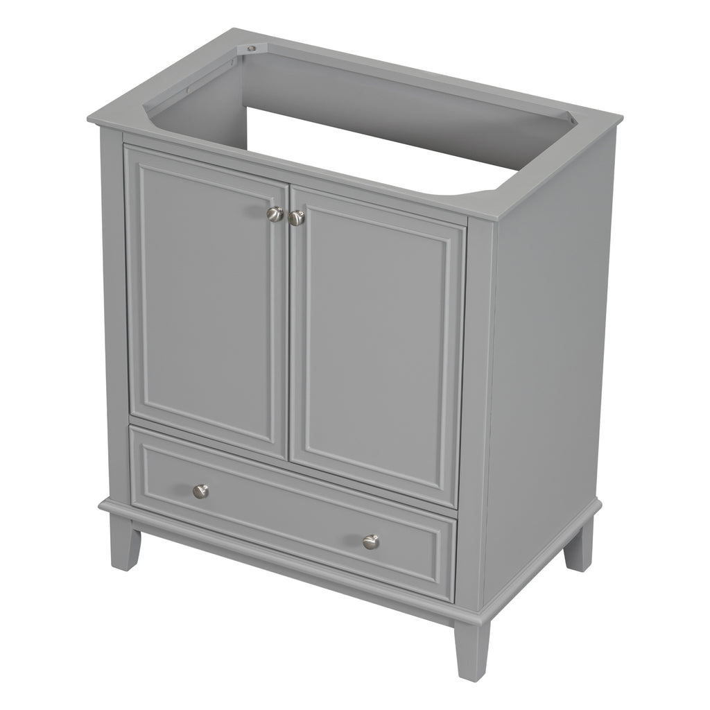 Leoglint 30" Bathroom Vanity without Sink, Base Only, Multi-functional Bathroom Cabinet with Doors and Drawer, Solid Frame and MDF Board, Grey